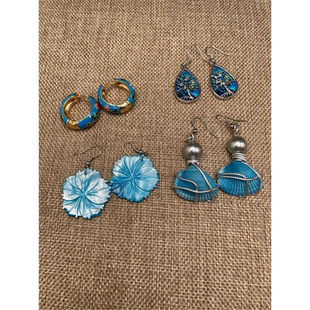 Bundle of Earrings Four Pair of Blue Colored Assorted Styles